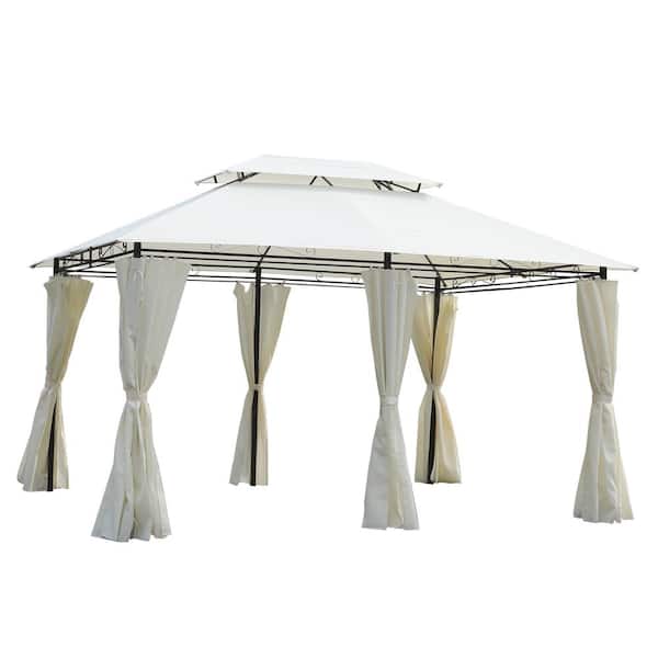 Unbranded 13 ft. x 10 ft. Beige Outdoor Patio Gazebo Canopy Tent with Ventilated Double Roof and Mosquito Net for Lawn, Garden