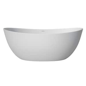 65 in. x 33 in. Freestanding Stone Resin Solid Surface Double Slipper Soaking Bathtub in Matte White