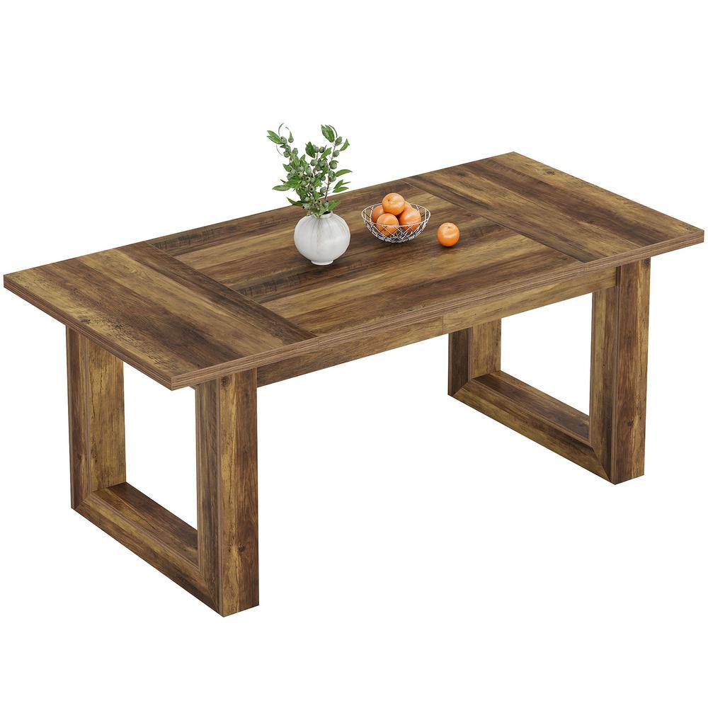 Roesler Brown Wood 63 in. Sled Rectangle Dining Table, Farmhouse Rustic Dining Table for 6-8(Only Table)