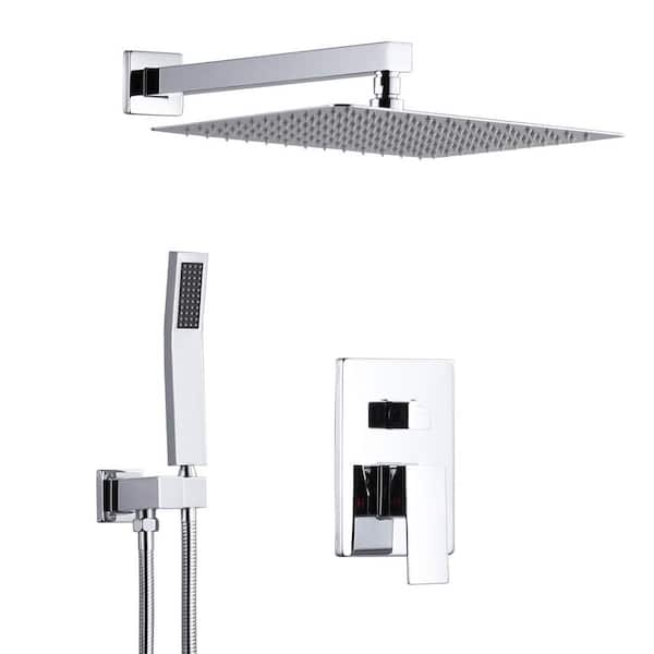WOWOW Single Handle 2-Spray Shower Faucet 1.8 GPM with 12-in. Square Shower Head and Adjustable Heads in Polished Chrome