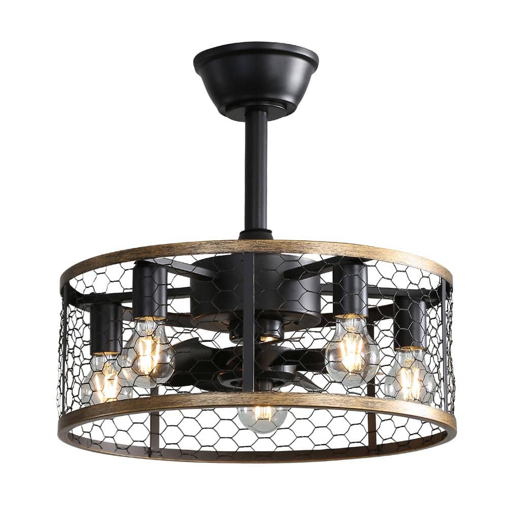 19.7 in. Indoor Black Industrial Ceiling Fan with Lights, Ceiling Light Wit