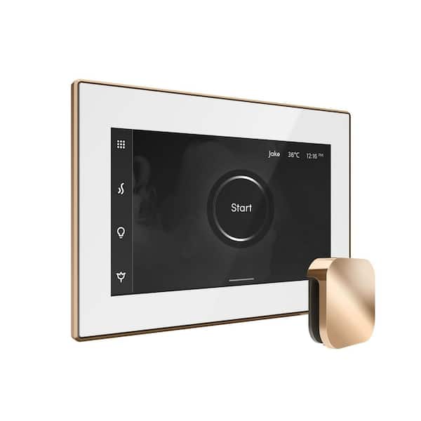 XButler Steam Shower Control Package with iSteamX Control and Linear Steamhead in White Polished Gold