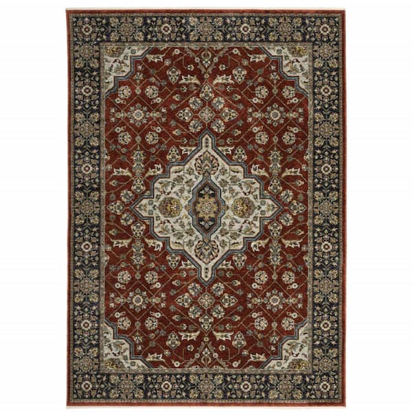 HomeRoots Blue and Red 3 ft. x 5 ft. Oriental Power Loom Fringe with Area Rug