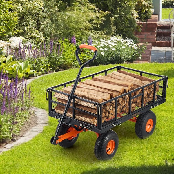 Dump Cart 3.2 cu. ft. Metal Garden Cart Frame Dump Wagon with 2 in 1-Convertible Handle