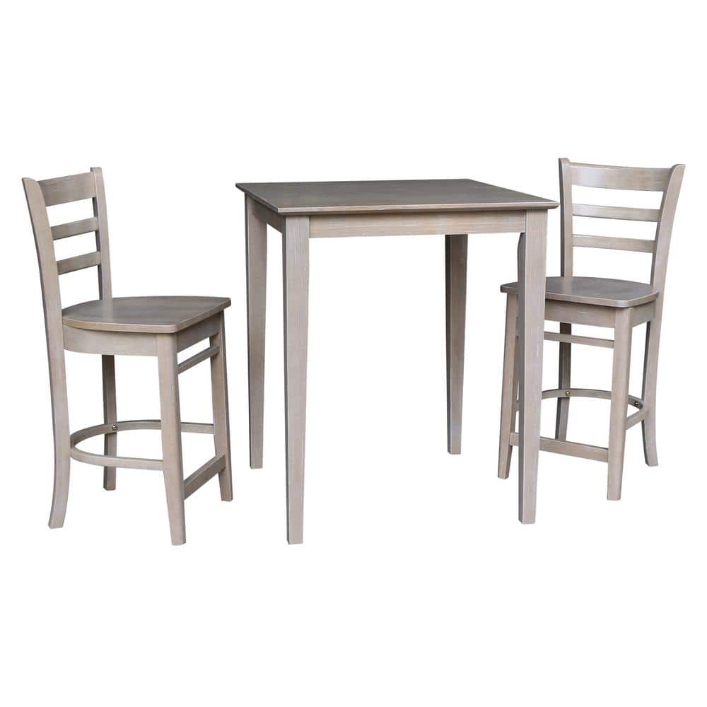Washed Gray Taupe Solid Wood Counter Height Dining Set with 2 Stools