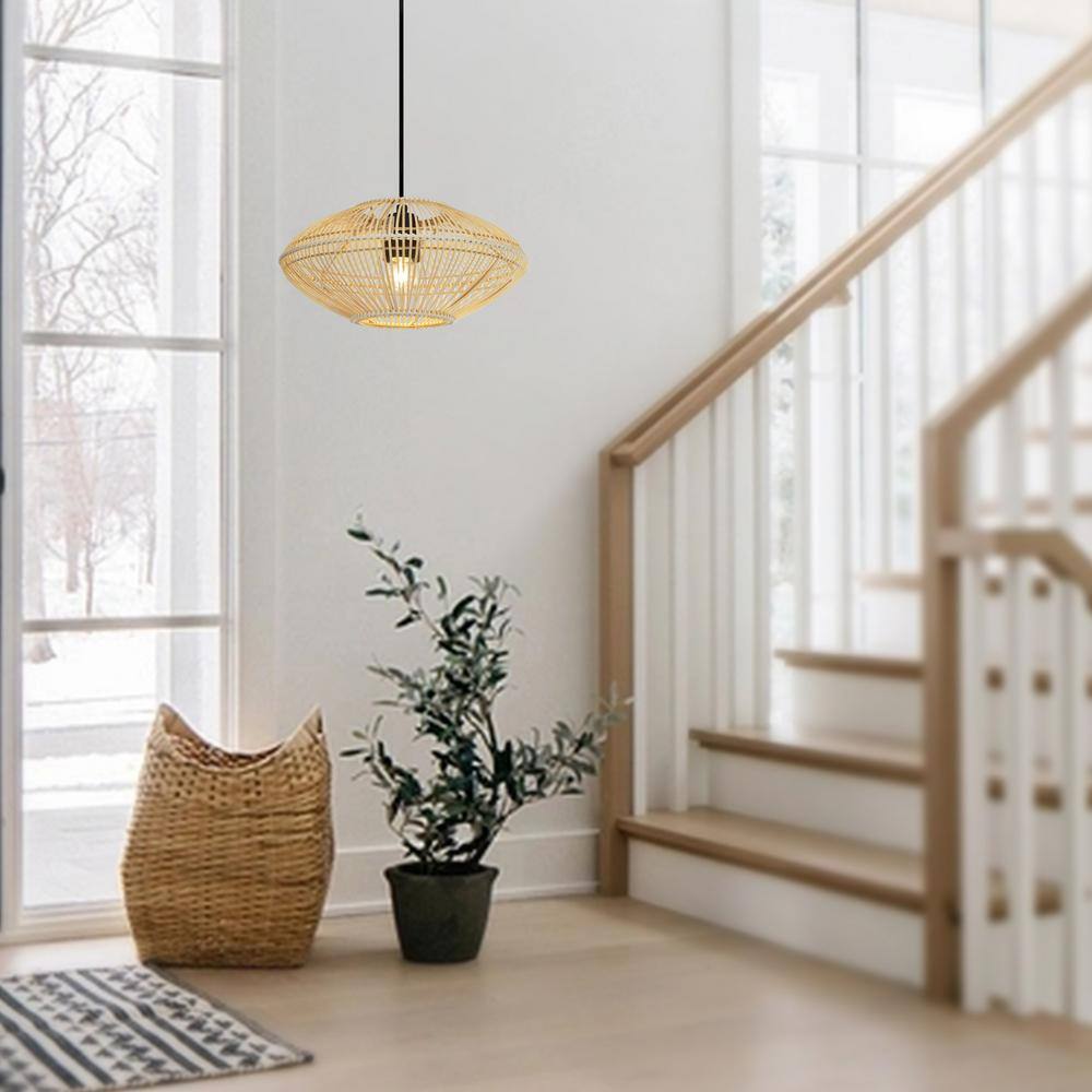 Quill 13" Matte Black Bohemian Rattan Pendant Light