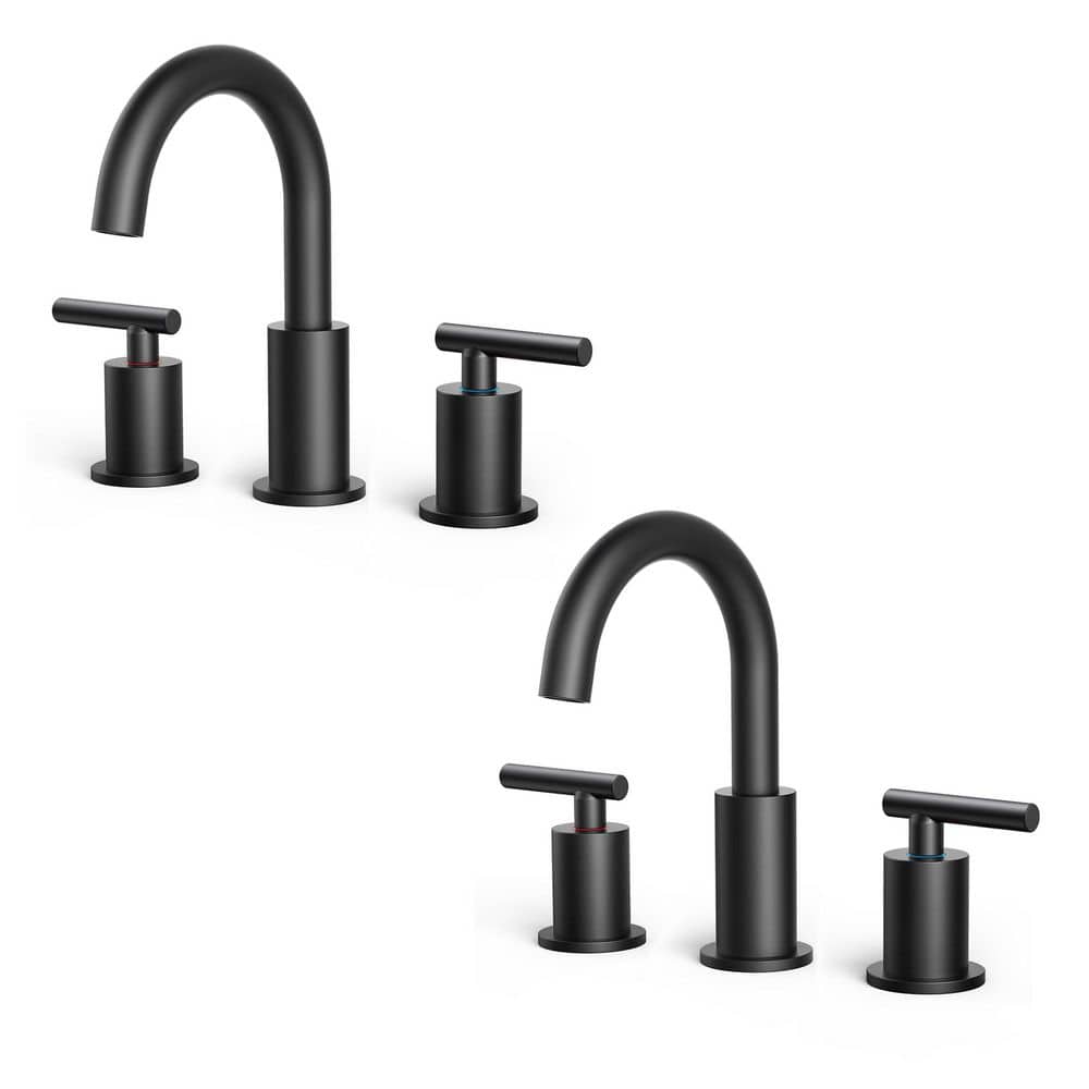 8 in. Widespread Double Handle Bathroom Faucet with Pop-Up Drain in Matte Black (2-pack) price history on PriceWatchPro