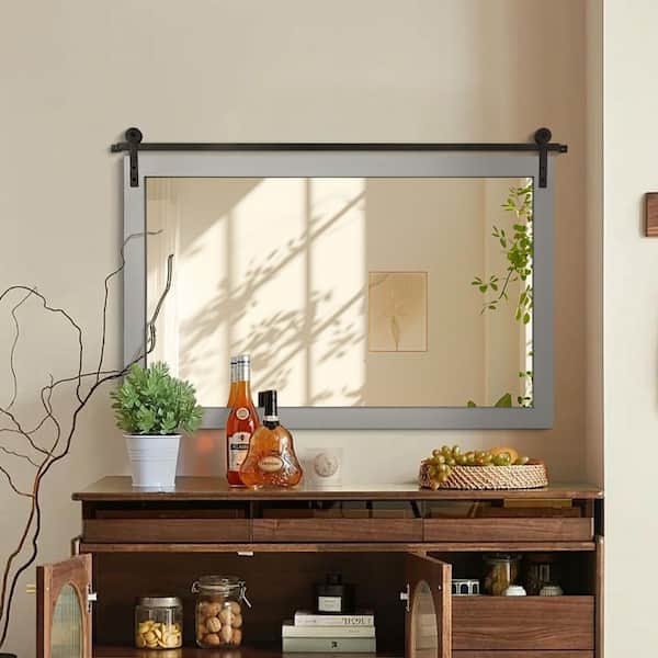 Hochwertiges 40 in. W. x 26 in. H Gray Rectangle Wood Framed Accent Wall Mirror