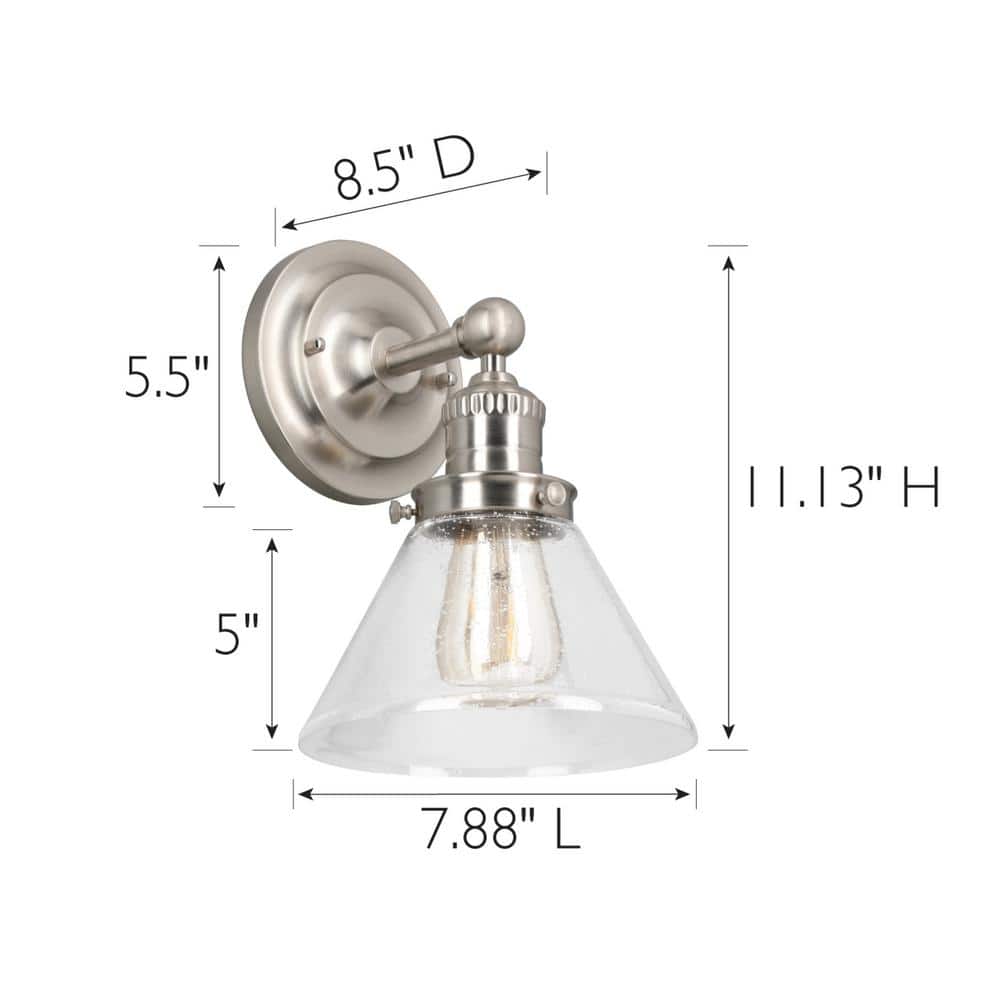 Satin Nickel 8.5" Direct Wired Wall Light with Seedy Glass Shade