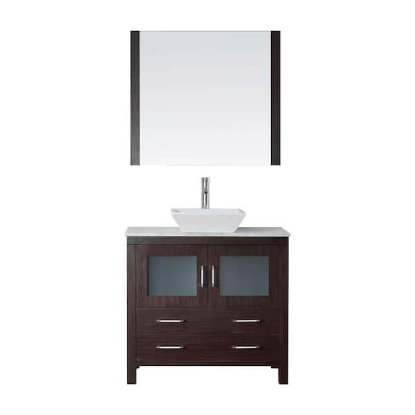 Virtu USA Dior 32 in. W Bath Vanity in Espresso with Vanity Top in White Marble with Square Basin and Mirror