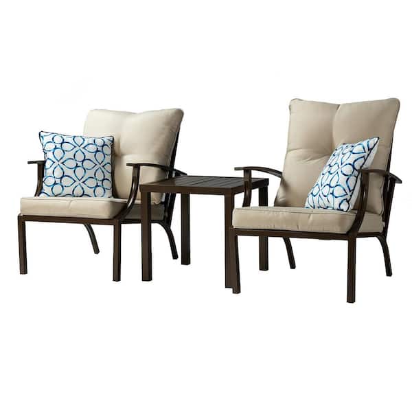 JAYDEN CREATION Torrey 3-Piece Iron Patio Fire Pit Outdoor Seating Set with Beige Cushion