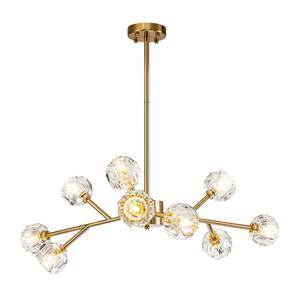 Higginsville 9-Light Farmhouse Gold Sputnik Sphere Linear Pendant Chandelier with Crystal Shade