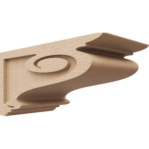 Ekena Millwork 8 in. x 8 in. x 16 in. Wide Scroll Rough Cedar Woodgrain TimberThane Corbel, Primed Tan