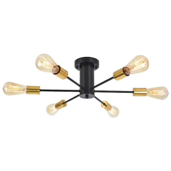 ADSENSTY 21.84 in. 6-Light Black and Gold Sputnik Transitional Flush Mount Ceiling Lights