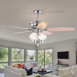 52 in. Smart Indoor/Outdoor Chrome Ceiling Fan with Remote Control and 5 Blades Reversible Quiet Crystal Chandelier Fan