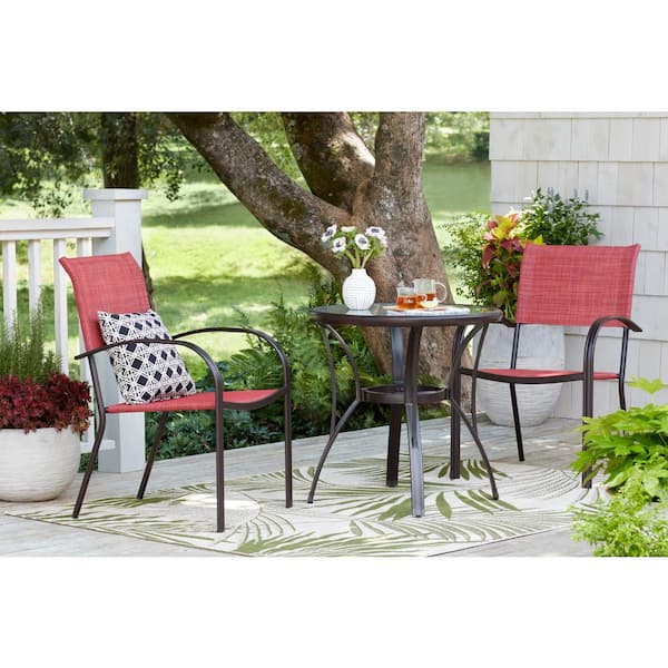 Hampton Bay Mix and Match Brown Stackable Sling Outdoor Dining Chair in Chili (2-Pack)