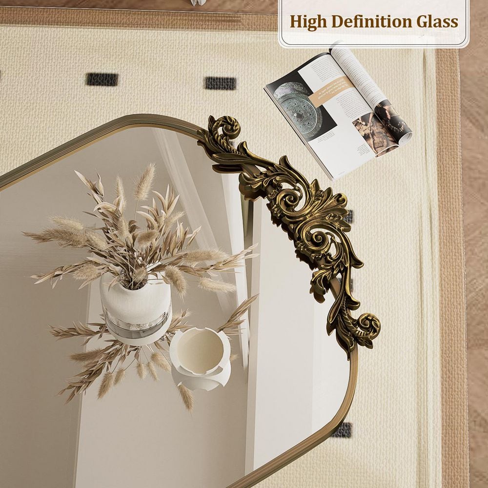 Elegant Arched Medium Brown Metal Framed Vanity Mirror