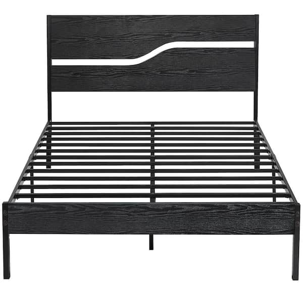 VECELO Platform Bed，Black Metal Bed Frame ，Full Size Platform Bed with Wooden Headboard， Under Bed Storage，55.8 in. W