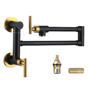 Wall-Mounted Pot Filler Kitchen Faucet with 2-Handles in Gold and Black