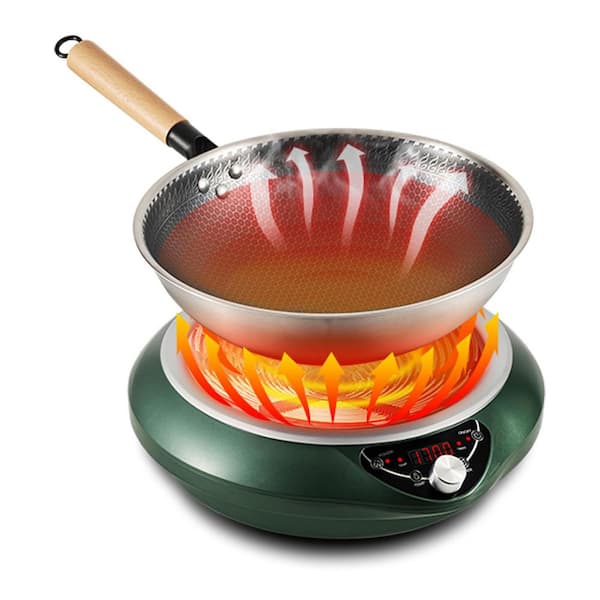 キッチン家電 LookCook Induction Wok Cooktop 1700W Green Electric with 16-Level Temp