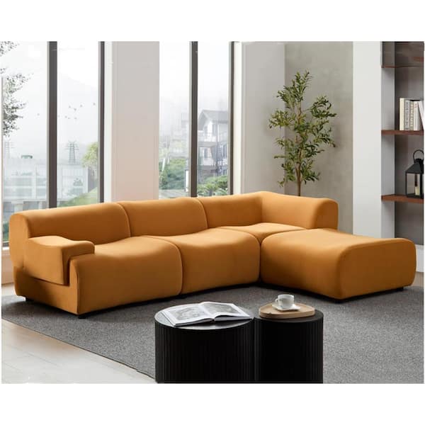 106 in. Square Arm Orange 4-piece Durable Fabric High Density Sponge Sectional Sofa Couch for Living Room