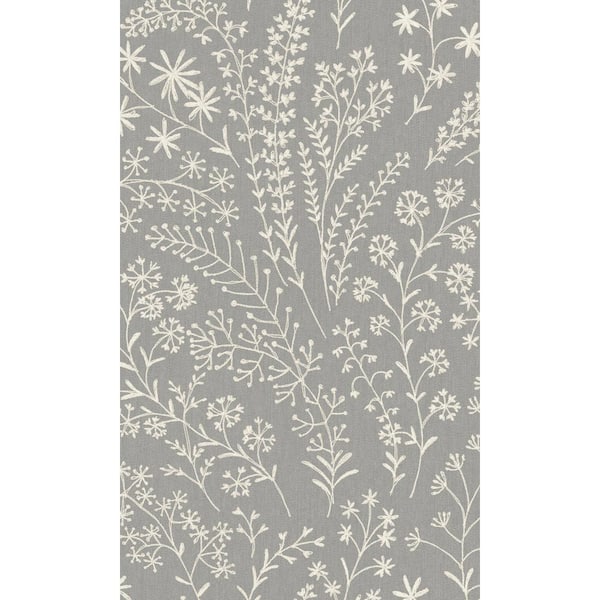 Walls Republic Tropical Floral Branches Wallpaper Charcoal Paper Strippable Roll (Covers 57 Sq. ft.), Grey