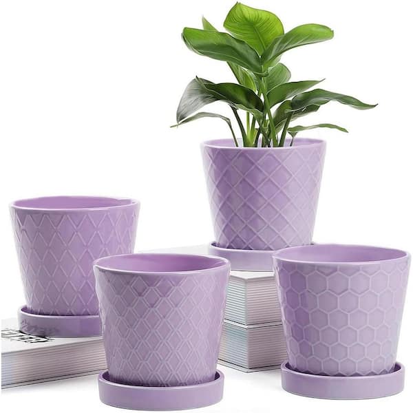 ITOPFOX Modern 5 in. L x 5 in. W x 5 in. H Purple Ceramic Round Indoor Planter (4-Pack)