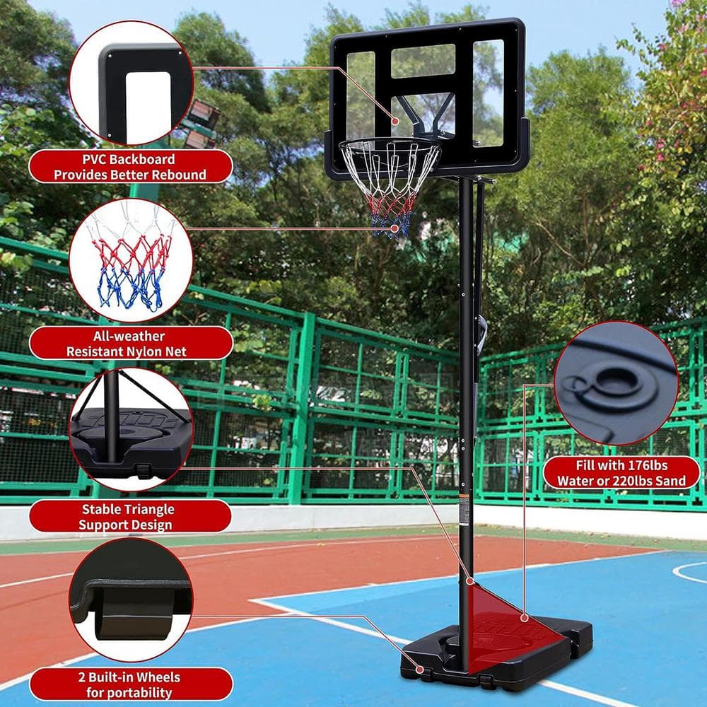 44" Black Polycarbonate Portable Basketball Hoop System