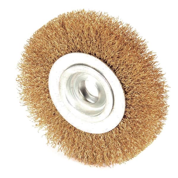 6 in. x 1/2 in. Arbor Crimped Brass Coated Steel Wire Wheel Brush 0.008 in.  Wire