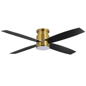 52 in. 4 - Blade LED Flush Mount Black And Gold Ceiling Fan With Remote Control