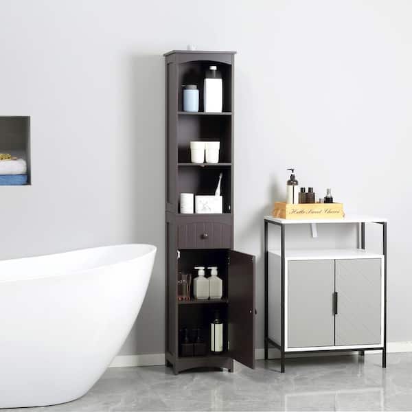 Tall Bathroom Storage Cabinet Home 64” Height Freestanding Linen Tower  Cabinet