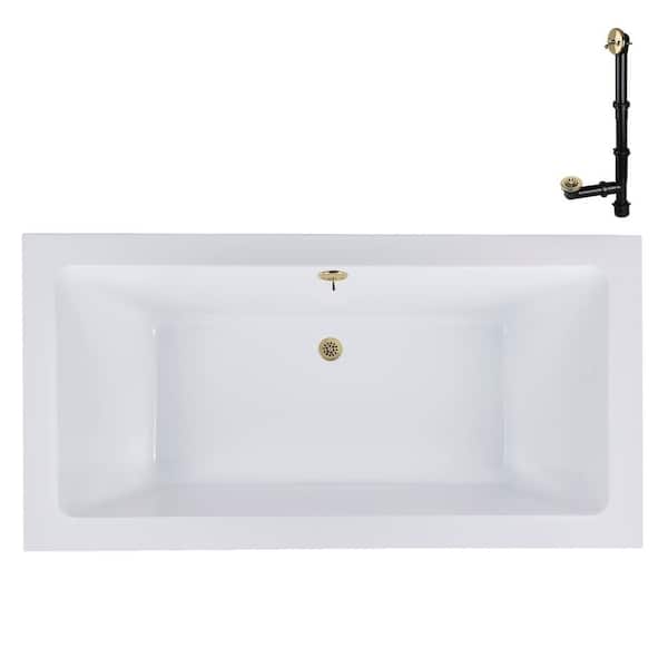 Streamline 60 in. x 32 in. Rectangular Acrylic Soaking Drop-In Bathtub, with Center Drain in Polished Brass