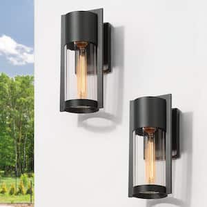 Modern Black Outdoor Wall Sconce Light, 11.5 in. H 1-Light Minimalist Wall Lantern (2-Pack) Suitable for Patio or Deck