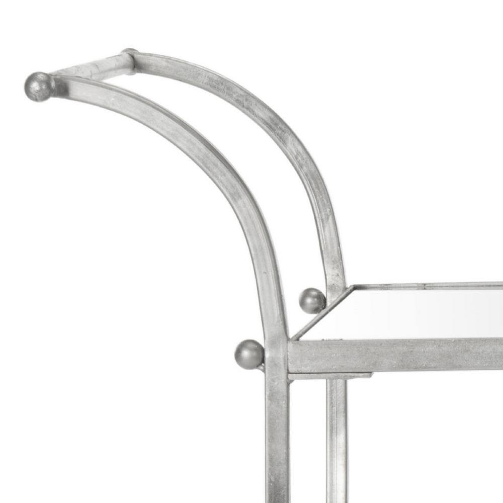 Elegant Transitional 2-Tier Mirrored Bar Cart with Silver Frame