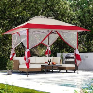 13 x 13 ft. Pop Up Gazebo with Netting Outdoor Patio Portable Canopy in Red