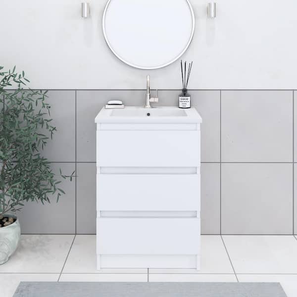 VOLPA USA AMERICAN CRAFTED VANITIES Pepper 24 in. W x 20 in. D Bath Vanity in White with Acrylic Top in White with White Basin