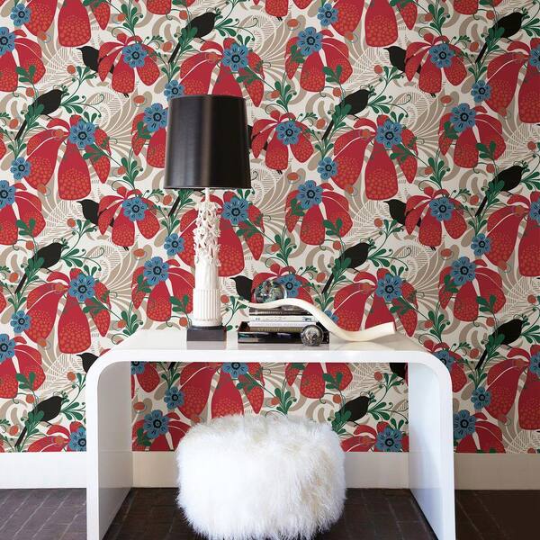 Brewster 8 in. W x 10 in. H Waiola Red Tropical Floral Wallpaper Sample