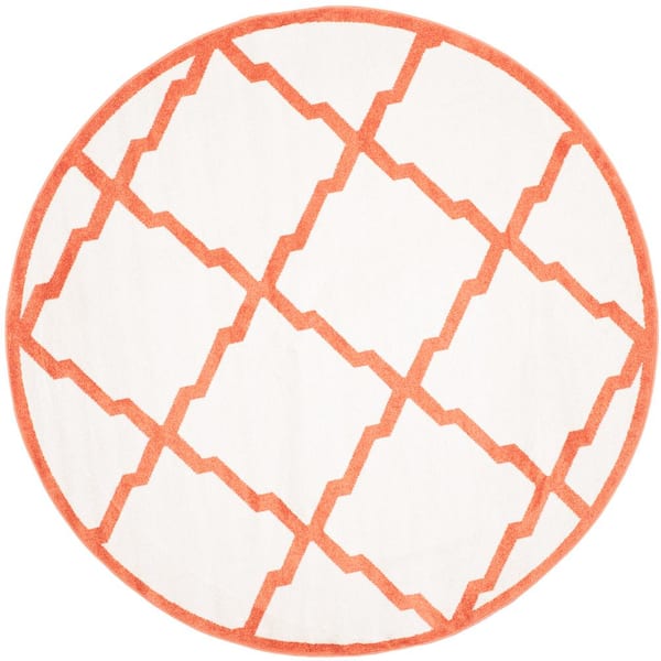 SAFAVIEH Amherst Beige/Orange 7 ft. x 7 ft. Round Diamond Distressed Area Rug