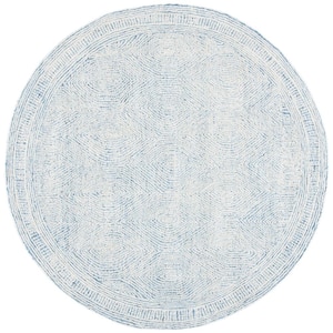Abstract Ivory/Blue 10 ft. x 10 ft. Geometric Round Area Rug