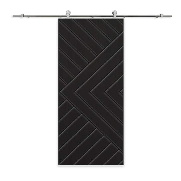 CALHOME Chevron Arrow 32 in. x 80 in. Fully Assembled Black Stained MDF Modern Sliding Barn Door with Hardware Kit
