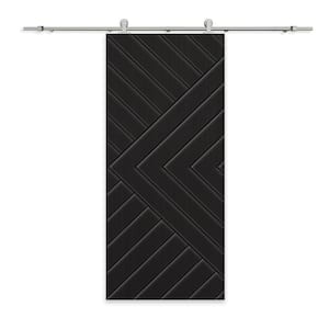 Chevron Arrow 28 in. x 80 in. Fully Assembled Black Stained MDF Modern Sliding Barn Door with Hardware Kit