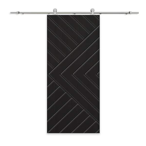CALHOME Chevron Arrow 44 in. x 80 in. Fully Assembled Black Painted MDF Modern Sliding Barn Door with Hardware Kit