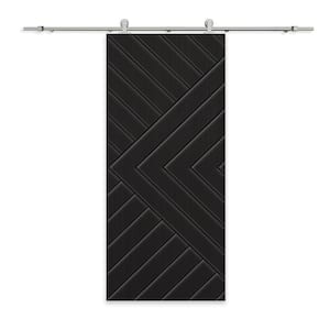 Chevron Arrow 40 in. x 96 in. Fully Assembled Black Stained MDF Modern Sliding Barn Door with Hardware Kit