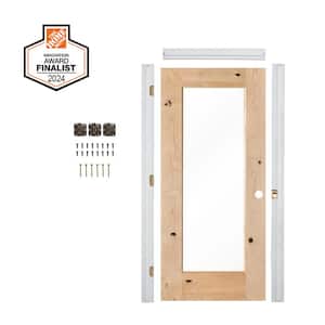 DIY RTA Kit 28in.x80in. Left-Hand 1-Lite Clear Glass Unfinished Knotty Alder Wood Single Ready To Assemble Interior Door