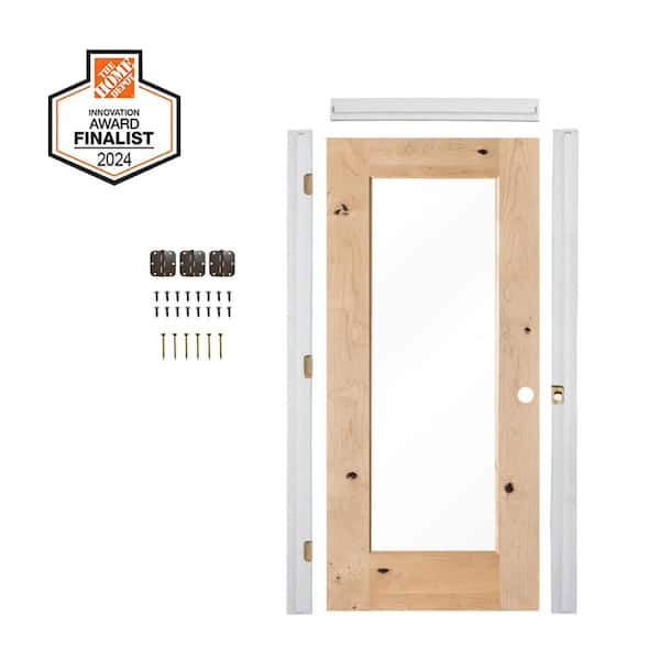 DIY RTA Kit 28in.x80in. Left-Hand 1-Lite Clear Glass Unfinished Knotty Alder Wood Single Ready To Assemble Interior Door