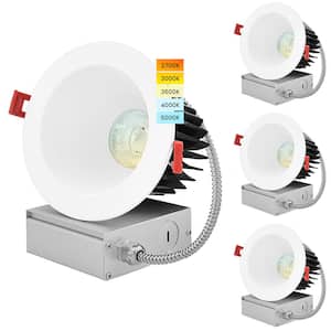 4 in. LED Recessed Light with J-Box, 18-Watt, 1500 Lumens, 5 Color Selectable, Dimmable, Wet Rated, IC Rated (4-Pack)