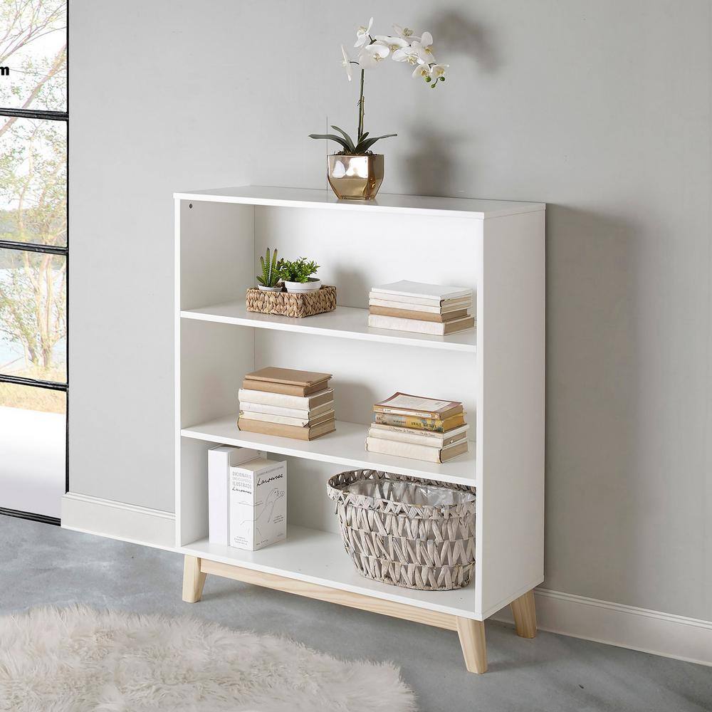 White Wood 48" Adjustable 3-Shelf Kids Bookcase