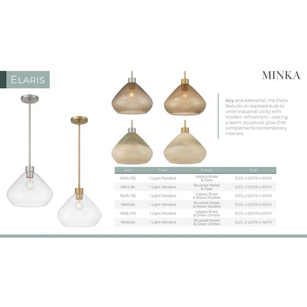 Minka Lavery Elaris 60-Watt 1-Light Brushed Nickel Pendant Light