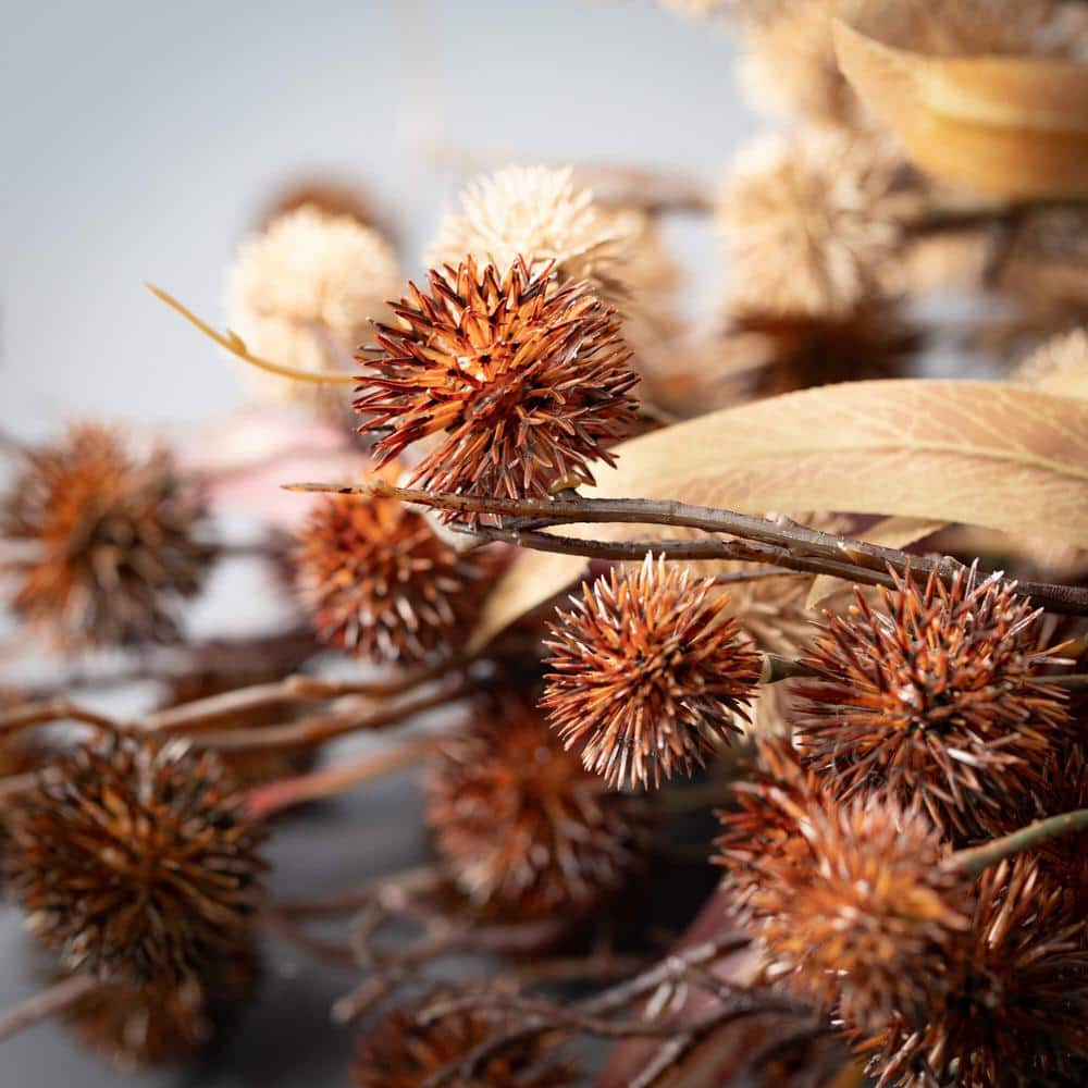 18" Artificial Fall Thistle Leaf Bush Set in Rich Brown and Beige
