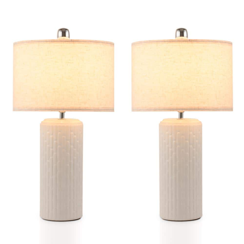 "20.8"" White Ceramic Table Lamp with Linen Shade, Modern Bedside Lamp for Living Room Bedroom Office, E26 Base (2-Pack)" price history on PriceWatchPro